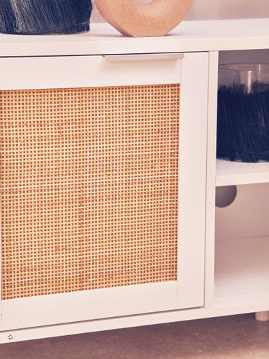 Orsina Sherman White Wood and Rattan Media Unit | Modern TV Stand