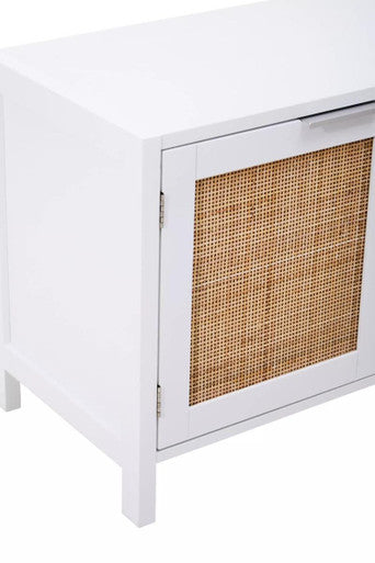 Orsina Sherman White Wood and Rattan Media Unit | Modern TV Stand