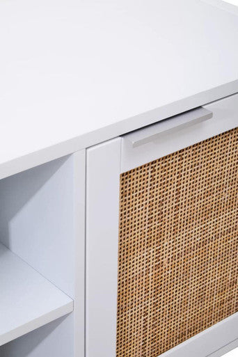Orsina Sherman White Wood and Rattan Media Unit | Modern TV Stand