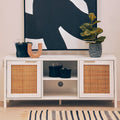 Orsina Sherman White Wood and Rattan Media Unit | Modern TV Stand