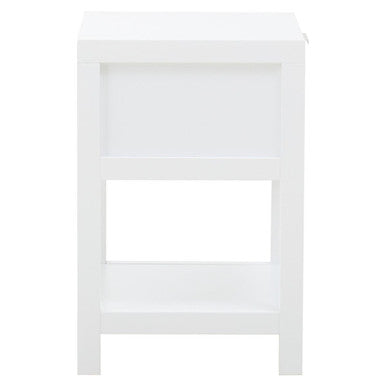 Orsina Sherman White Wood and Rattan Side Table | 1-Drawer Nightstand