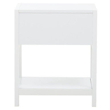 Orsina Sherman White Wood and Rattan Side Table | 1-Drawer Nightstand