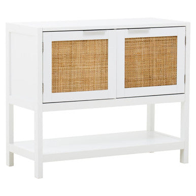 Orsina Sherman White Wood and Rattan 2-Drawer Side Storage Cabinet