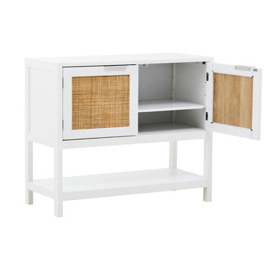 Orsina Sherman White Wood and Rattan 2-Drawer Side Storage Cabinet