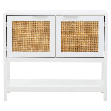 Orsina Sherman White Wood and Rattan 2-Drawer Side Storage Cabinet