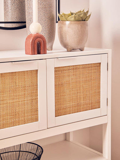 Orsina Sherman White Wood and Rattan 2-Drawer Side Storage Cabinet
