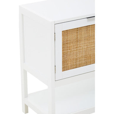 Orsina Sherman White Wood and Rattan 2-Drawer Side Storage Cabinet