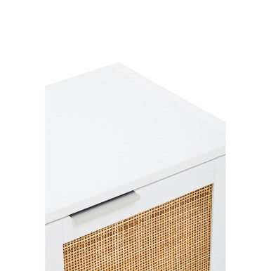 Orsina Sherman White Wood and Rattan 2-Drawer Side Storage Cabinet