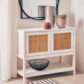Orsina Sherman White Wood and Rattan 2-Drawer Side Storage Cabinet