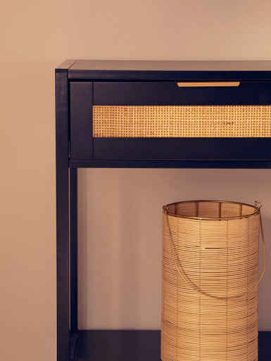 Orsina Sherman Black Wood and Rattan 2-Drawer Console Table