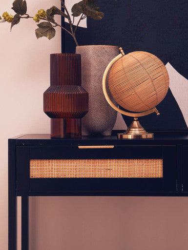 Orsina Sherman Black Wood and Rattan 2-Drawer Console Table