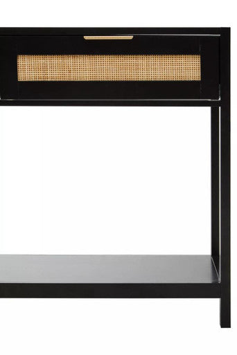 Orsina Sherman Black Wood and Rattan 2-Drawer Console Table