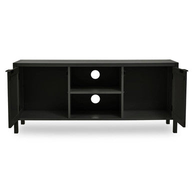 Orsina Sherman Black Wood and Rattan Media Unit | Modern TV Stand