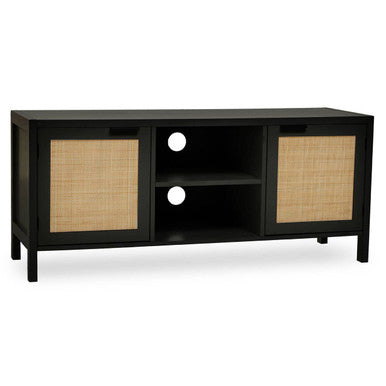 Orsina Sherman Black Wood and Rattan Media Unit | Modern TV Stand