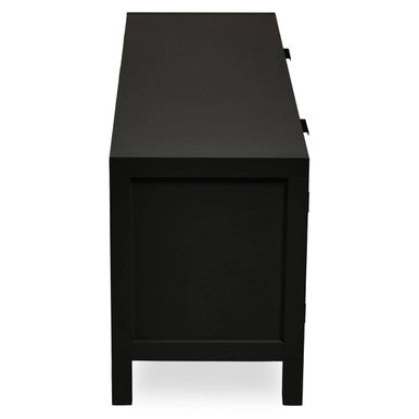 Orsina Sherman Black Wood and Rattan Media Unit | Modern TV Stand