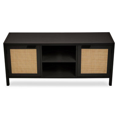 Orsina Sherman Black Wood and Rattan Media Unit | Modern TV Stand