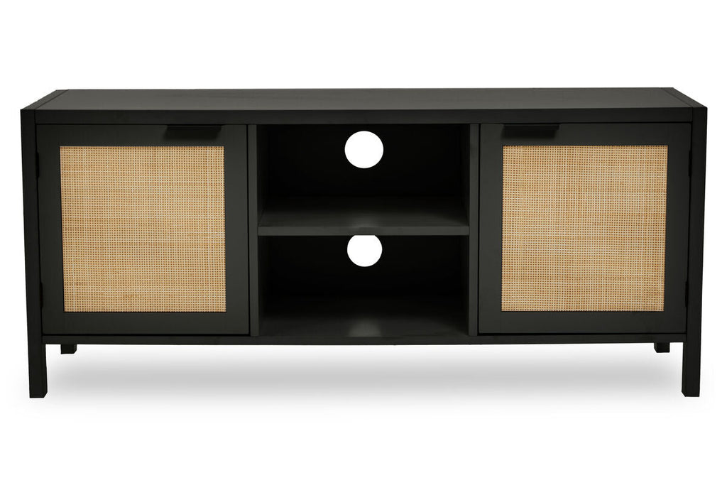 Orsina Sherman Black Wood and Rattan Media Unit | Modern TV Stand