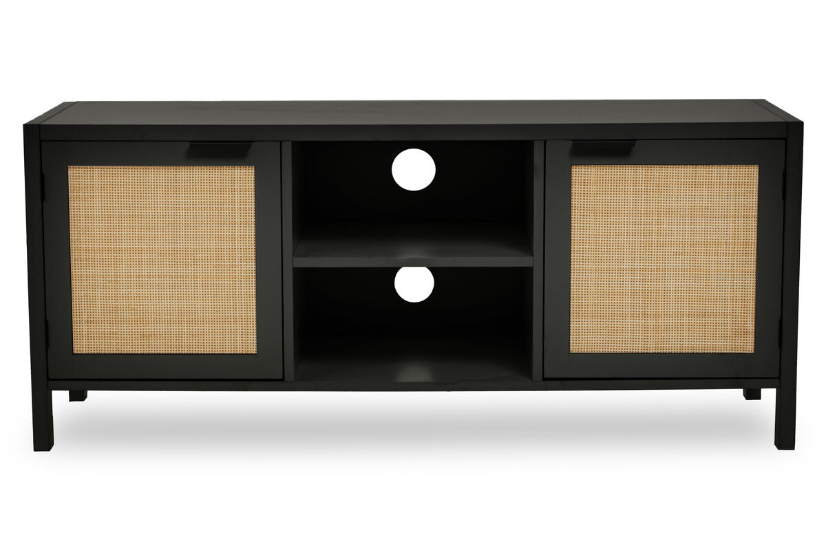 Orsina Sherman Black Wood and Rattan Media Unit | Modern TV Stand