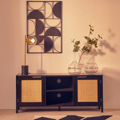 Orsina Sherman Black Wood and Rattan Media Unit | Modern TV Stand