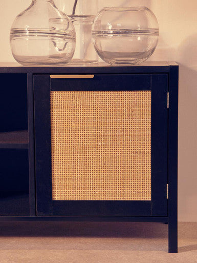 Orsina Sherman Black Wood and Rattan Media Unit | Modern TV Stand