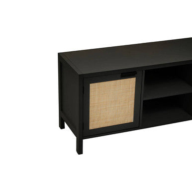 Orsina Sherman Black Wood and Rattan Media Unit | Modern TV Stand
