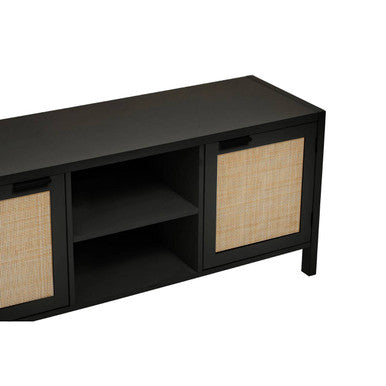 Orsina Sherman Black Wood and Rattan Media Unit | Modern TV Stand