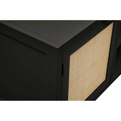 Orsina Sherman Black Wood and Rattan Media Unit | Modern TV Stand