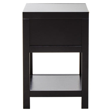 Orsina Sherman Black Wood and Rattan Bedside Table - 1 Drawer Nightstand
