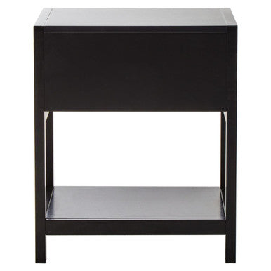 Orsina Sherman Black Wood and Rattan Bedside Table - 1 Drawer Nightstand