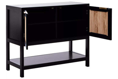 Orsina Sherman Black Wood and Rattan 2-Door Side Storage Cabinet