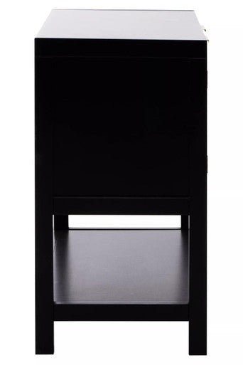 Orsina Sherman Black Wood and Rattan 2-Door Side Storage Cabinet