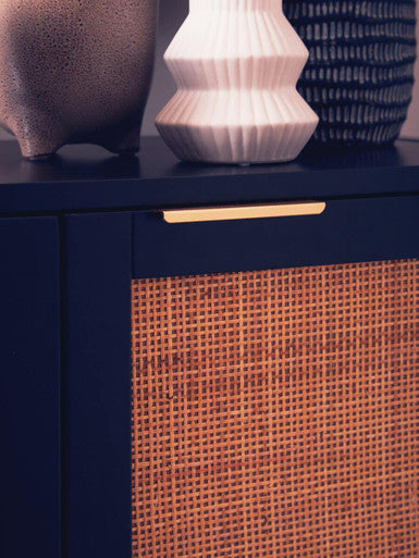 Orsina Sherman Black Wood and Rattan 2-Door Side Storage Cabinet