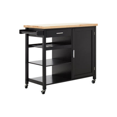 Orsina Frankfurt Black Kitchen Trolley | Modern Rolling Storage Cart