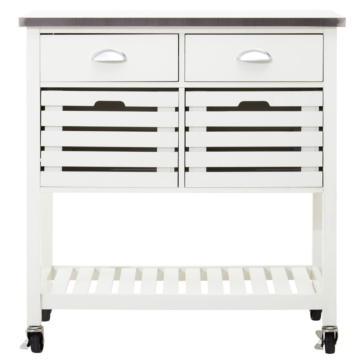 Orsina Frankfurt Kitchen Trolley – Cream Mobile Island with Stainless Top