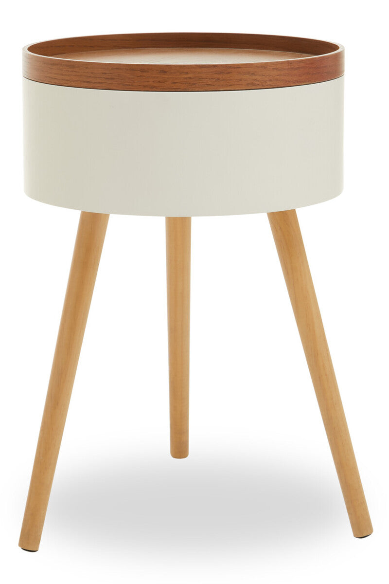 Orsina Viborg Round Wooden Side Table with Hidden Storage - Natural