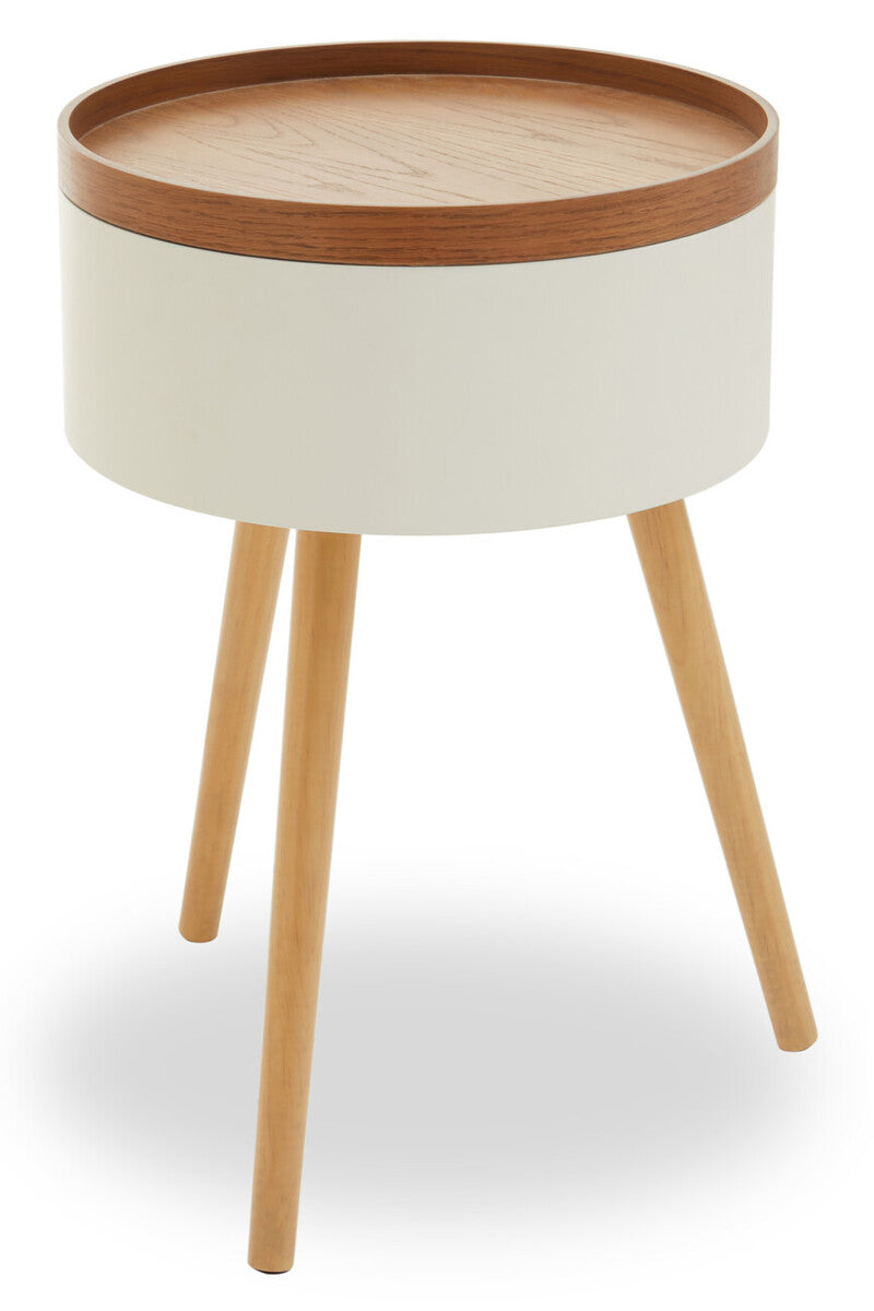Orsina Viborg Round Wooden Side Table with Hidden Storage - Natural