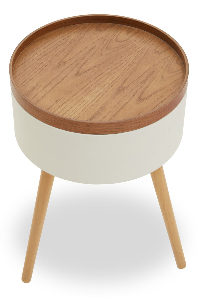 Orsina Viborg Round Wooden Side Table with Hidden Storage - Natural