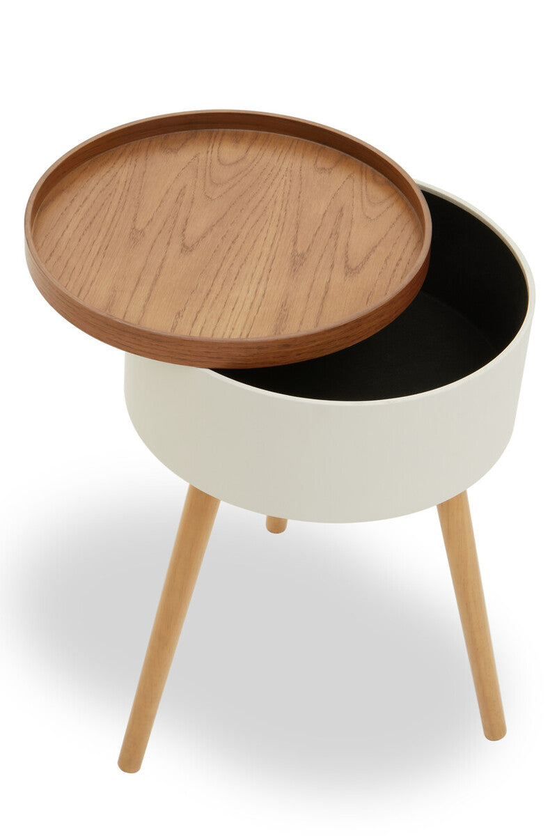 Orsina Viborg Round Wooden Side Table with Hidden Storage - Natural