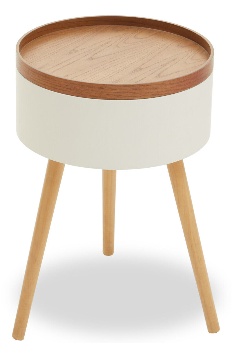 Orsina Viborg Round Wooden Side Table with Hidden Storage - Natural