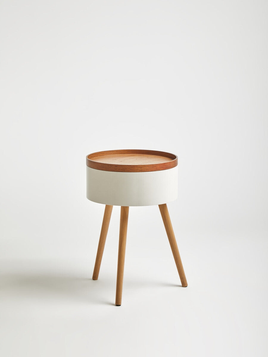 Orsina Viborg Round Wooden Side Table with Hidden Storage - Natural