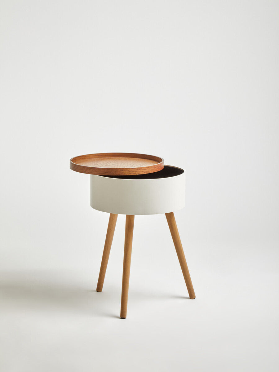 Orsina Viborg Round Wooden Side Table with Hidden Storage - Natural