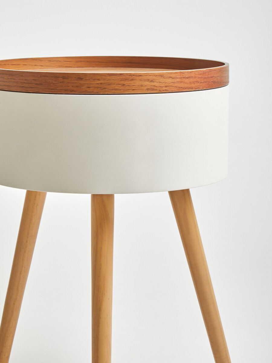 Orsina Viborg Round Wooden Side Table with Hidden Storage - Natural