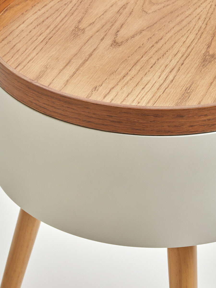 Orsina Viborg Round Wooden Side Table with Hidden Storage - Natural