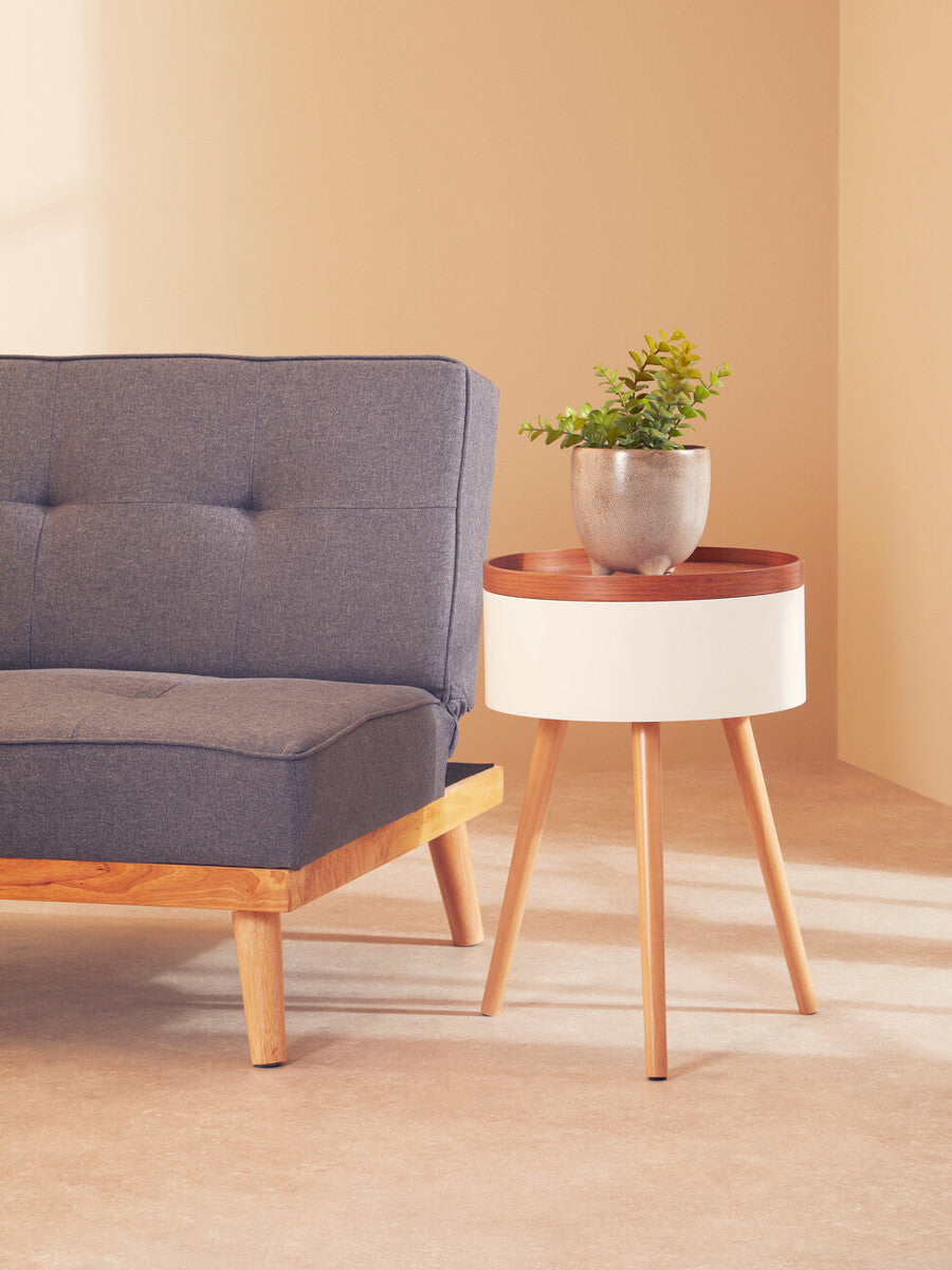 Orsina Viborg Round Wooden Side Table with Hidden Storage - Natural
