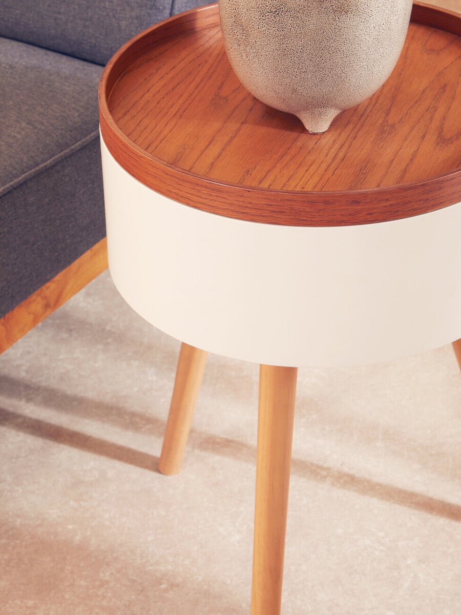Orsina Viborg Round Wooden Side Table with Hidden Storage - Natural