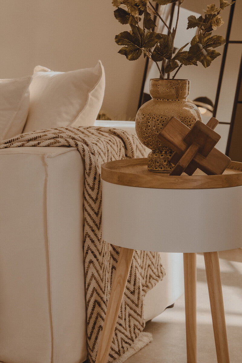 Orsina Viborg Round Wooden Side Table with Hidden Storage - Natural