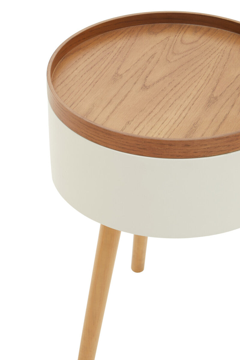 Orsina Viborg Round Wooden Side Table with Hidden Storage - Natural