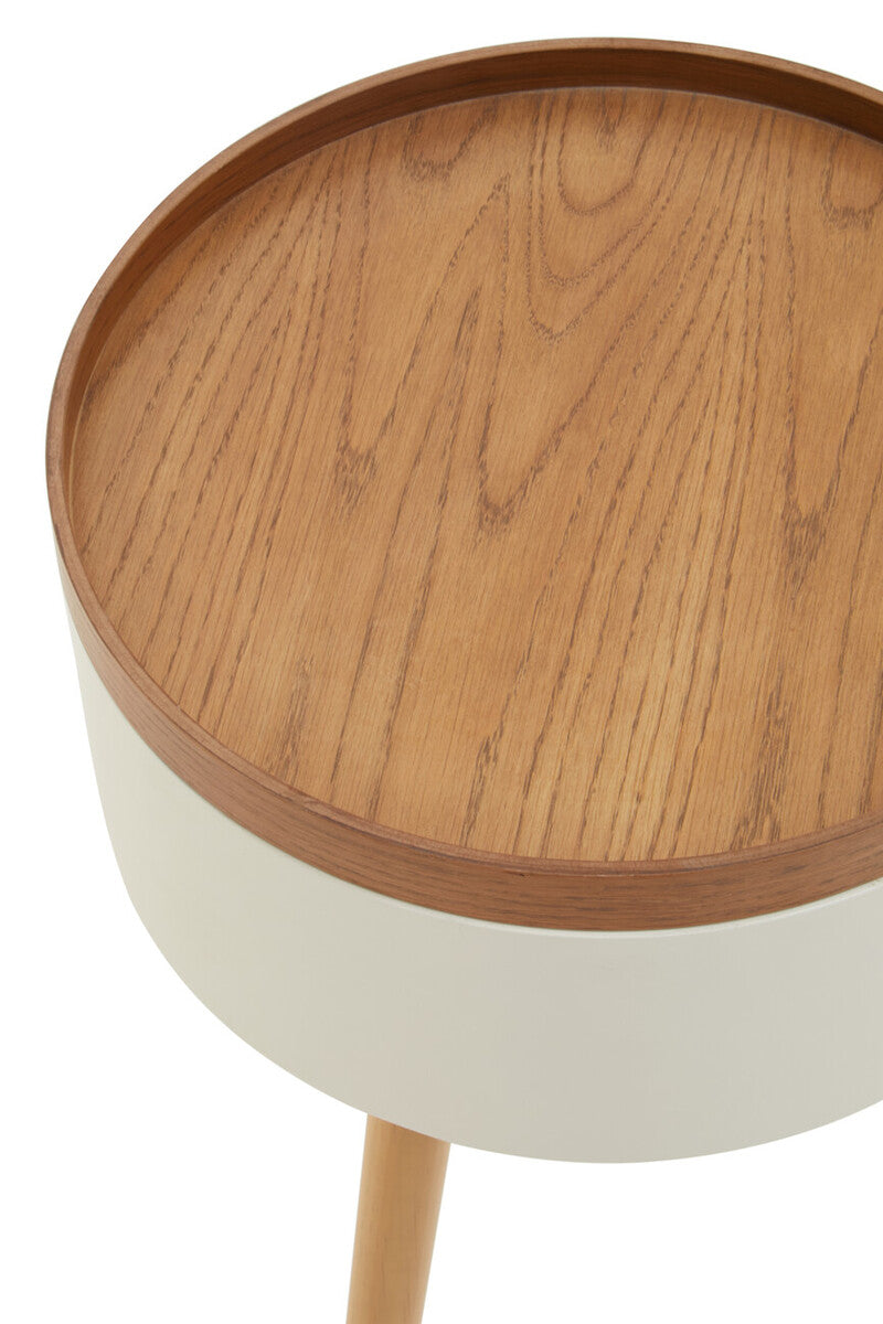 Orsina Viborg Round Wooden Side Table with Hidden Storage - Natural