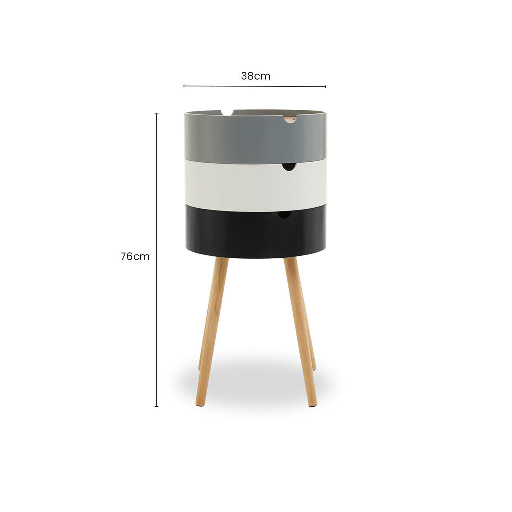 Orsina Viborg 3-Tier Storage Side Table with Pine Wood Legs