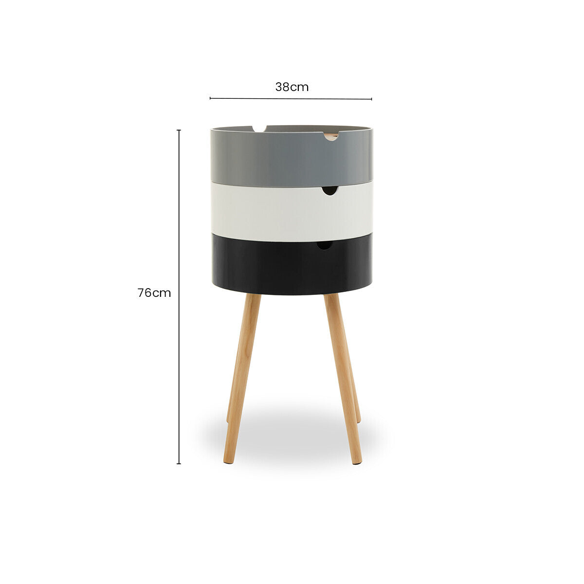 Orsina Viborg 3-Tier Storage Side Table with Pine Wood Legs